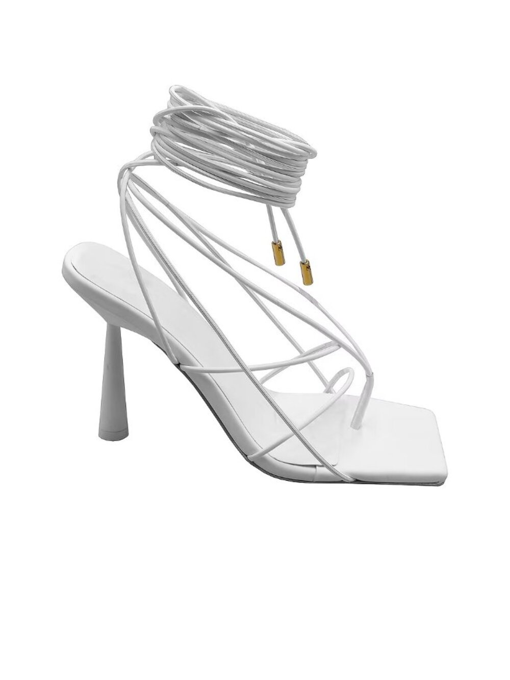 GIA BORGHINI x RHW Short Lace Up Sandals Heels White Matte